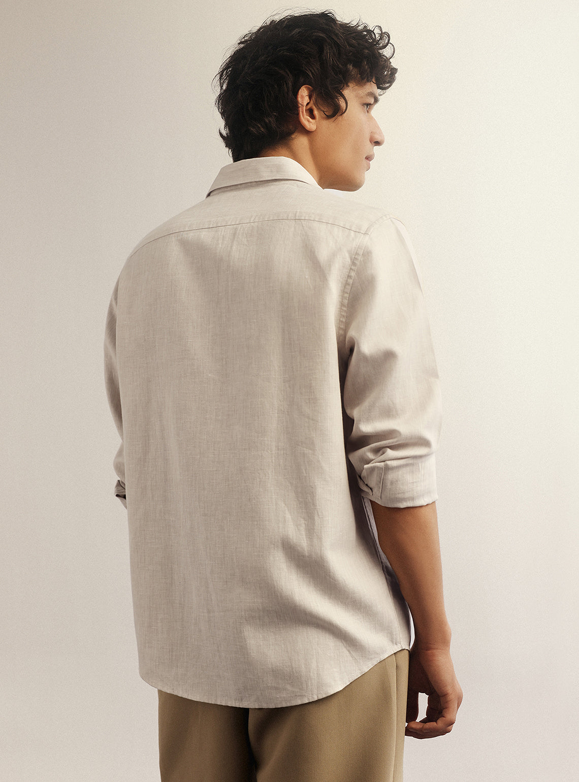 Ghost Beige Cotton Blend Melange Shirt