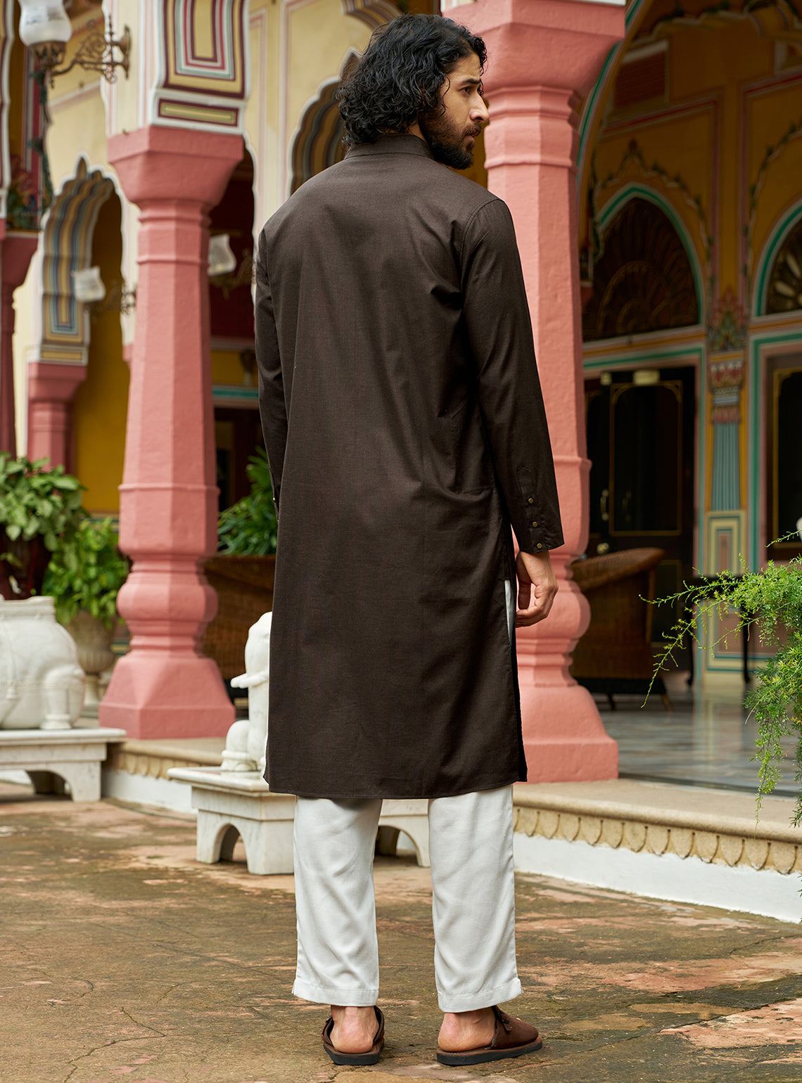 Dharti Brown Cotton Blend Melange Kurta