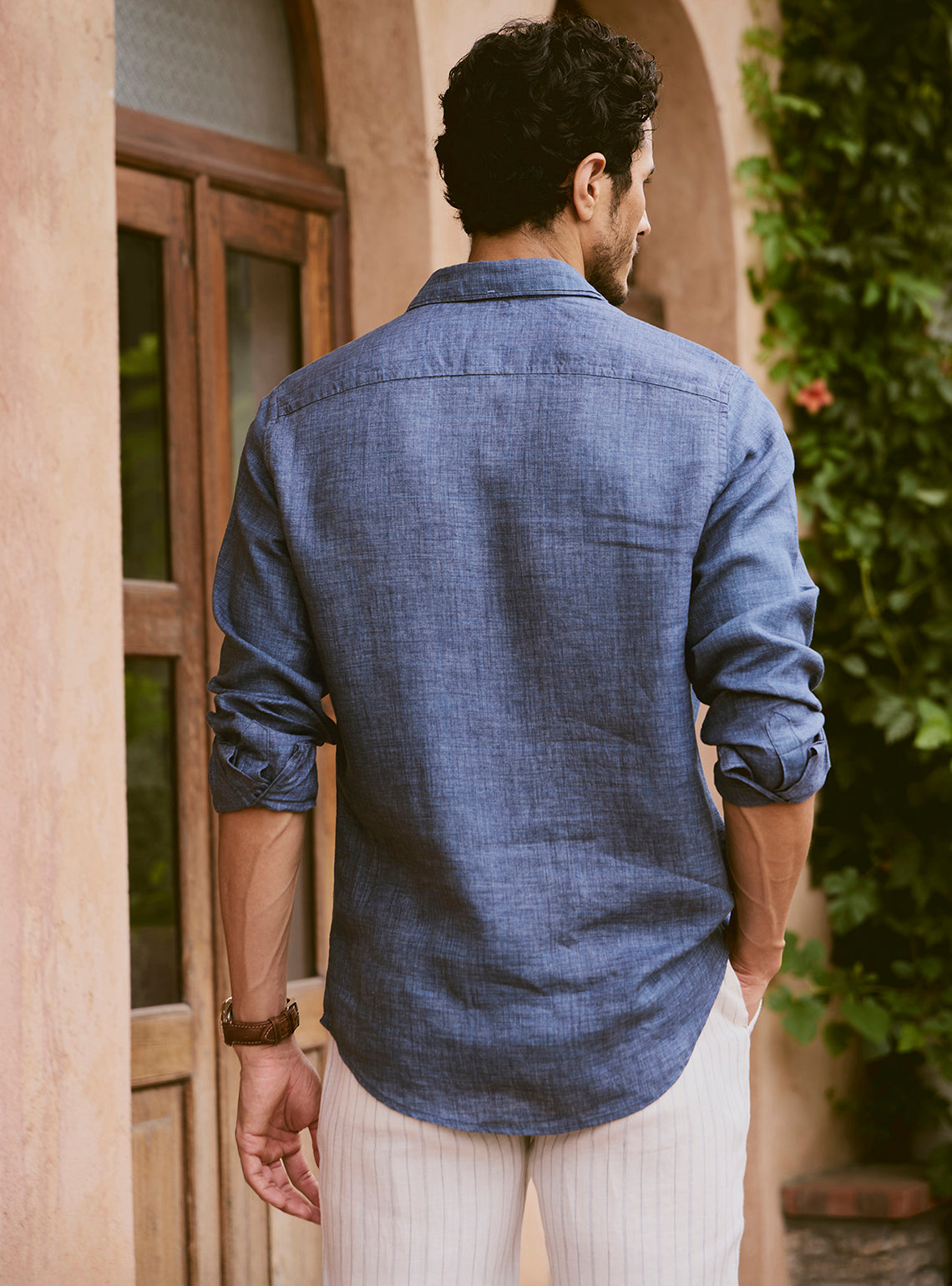 Port Navy Linen Check Shirt