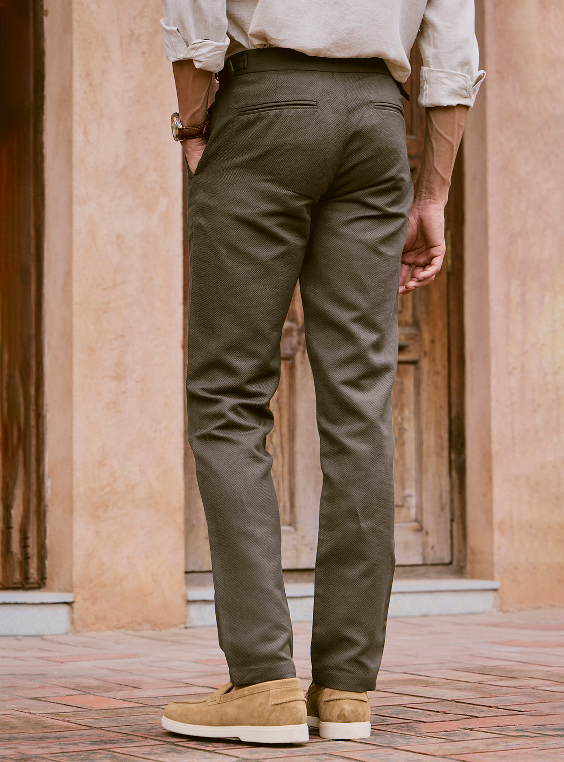 Bronze Olive Cotton Linen Trousers