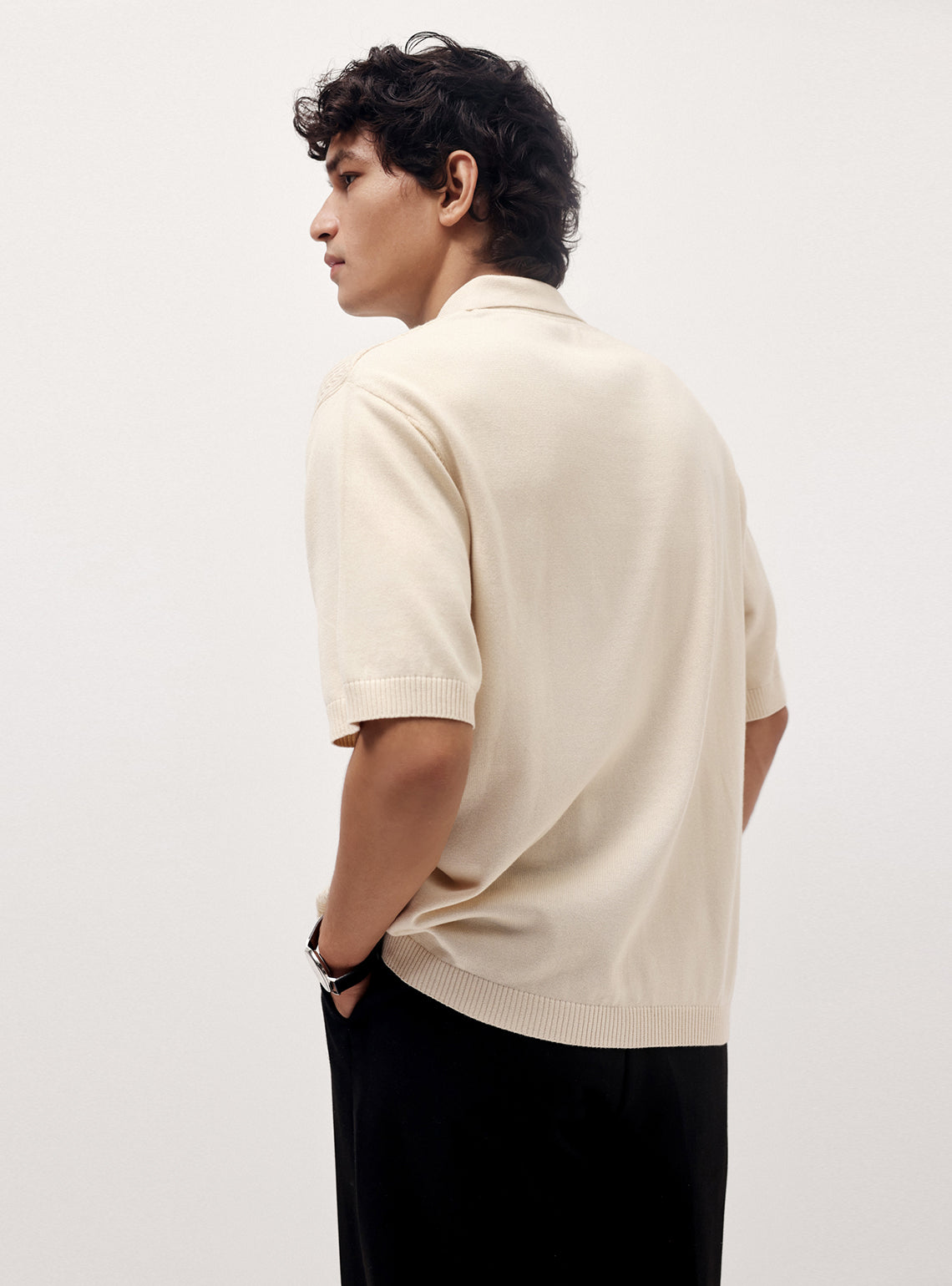 Dawn White Cotton Cable Knit Shirt