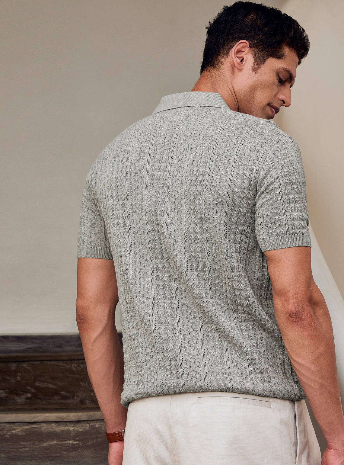 Bombay Grey Cotton Textured Polo