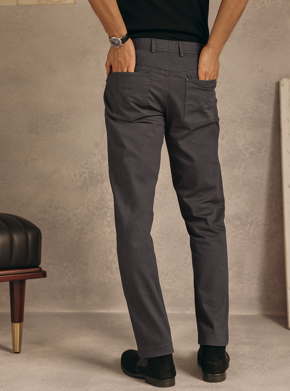 Gravel Grey Cotton Blend Overdye Denim Chinos