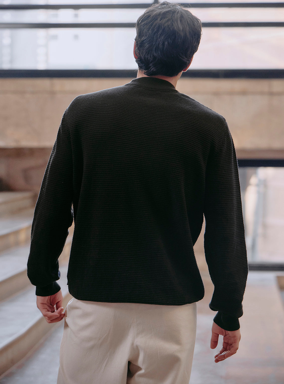 Onyx Black Cotton Wool Pullover