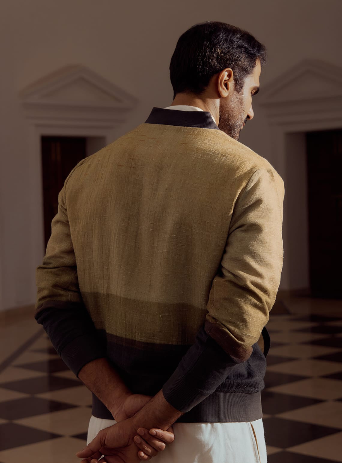 Umber Silk Cotton Bomber Jacket