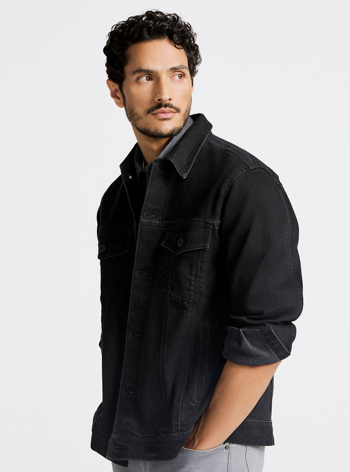 Obsidian Black Cotton Blend Denim Jacket