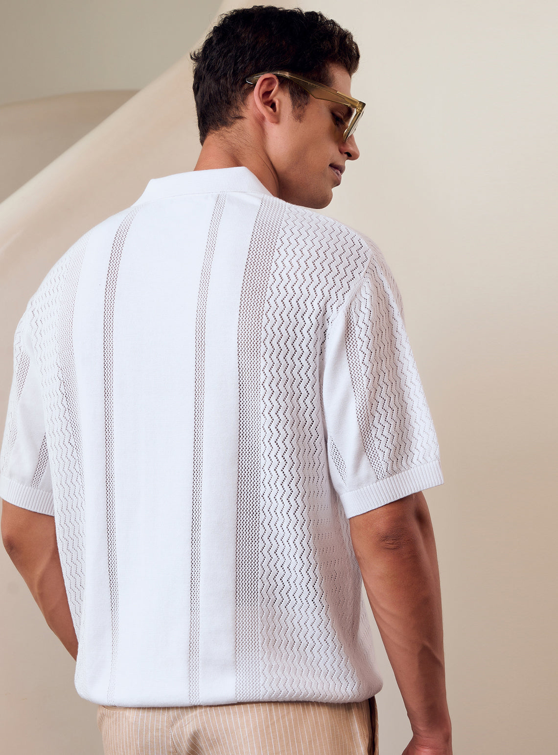 Titan White Cotton Pointelle Polo