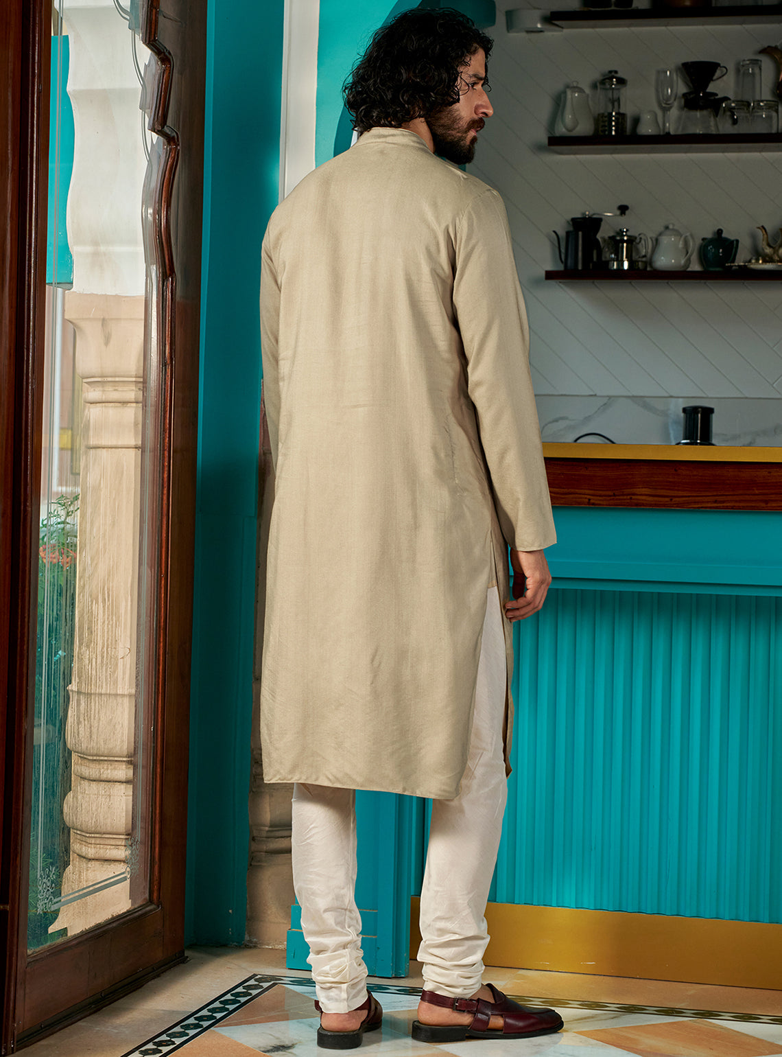 Ivra Beige Viscose Silk Kurta