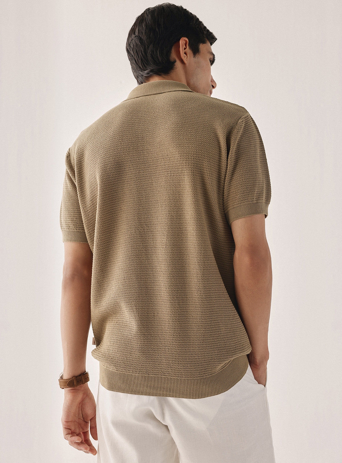 Rich Khaki Cotton Textured Polo