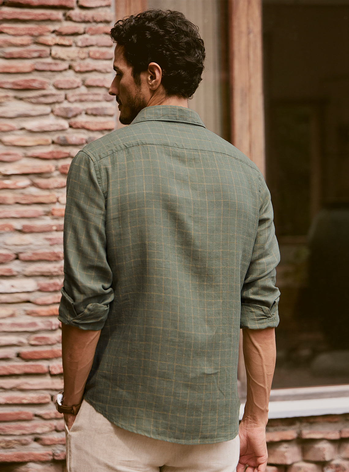 Gold Emerald European Linen Check Shirt