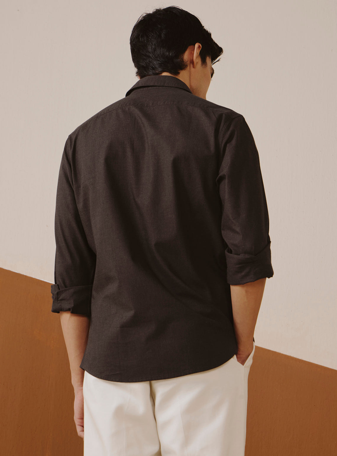 Wood Brown Cotton Lycra Melange Shirt