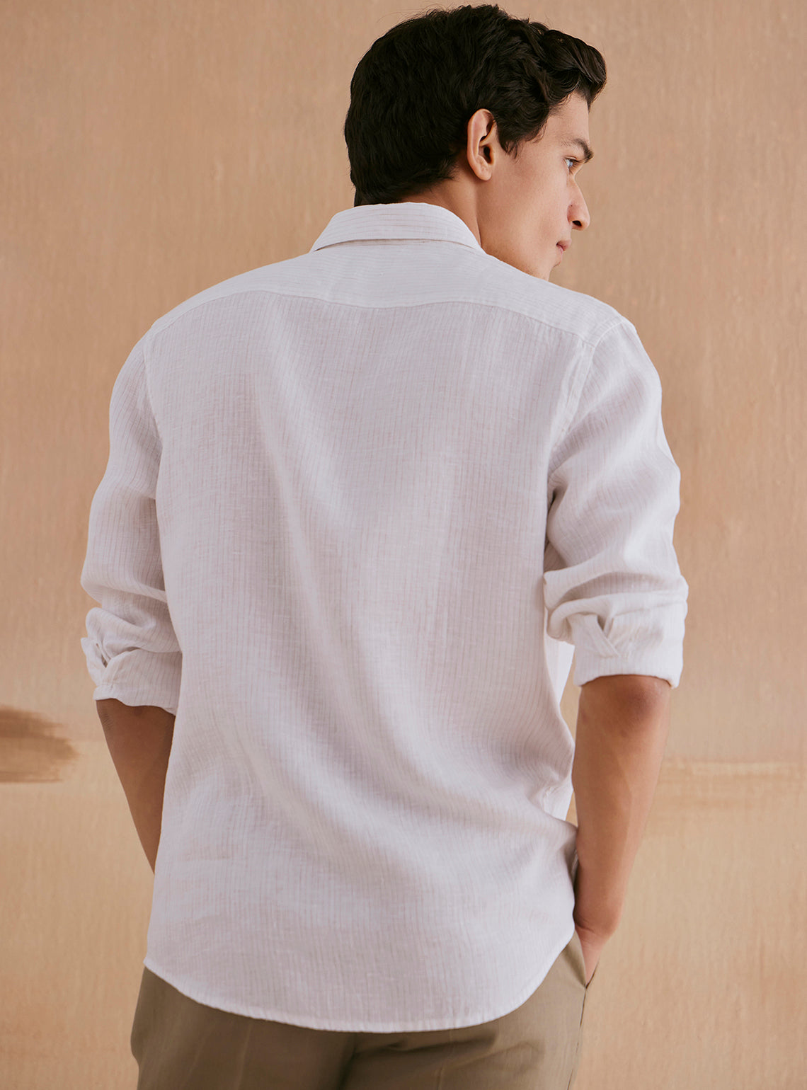 Snow Beige Stripe Linen Shirt