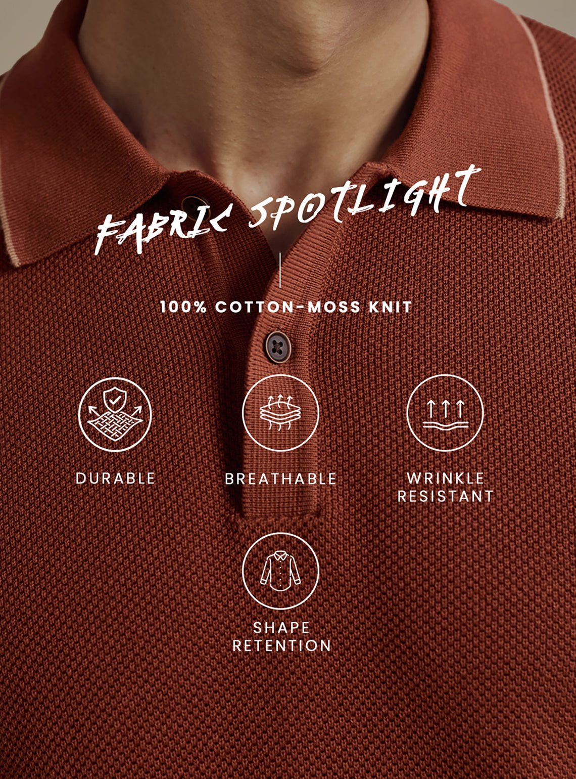 Burnt Rust Moss Knit Cotton Polo