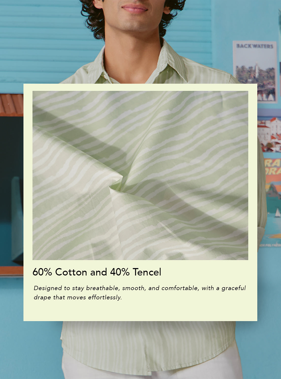 Southside Green Cotton Tencel Print Shirt