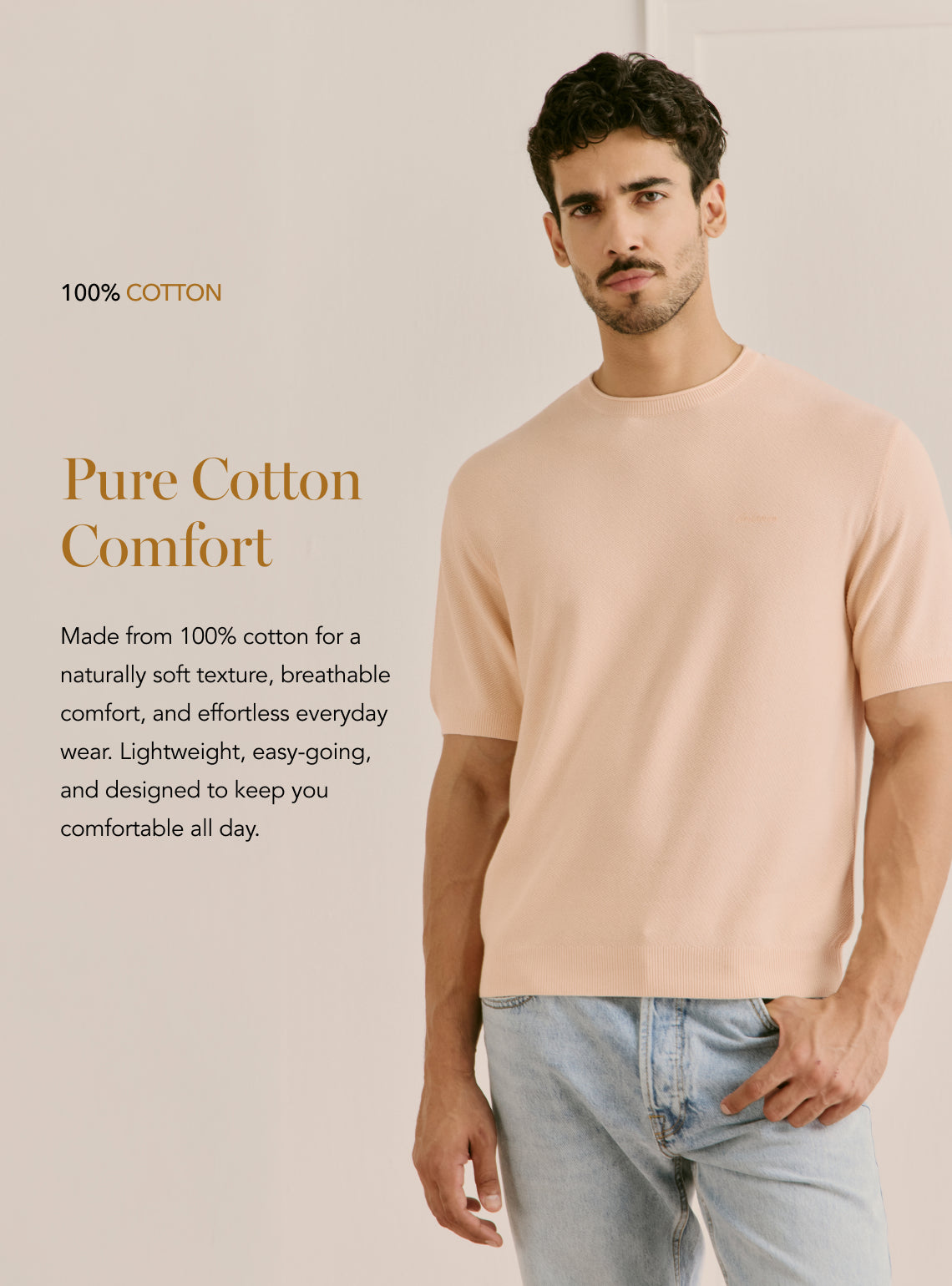 Petal Pink Cotton Honeycomb Knit Crewneck