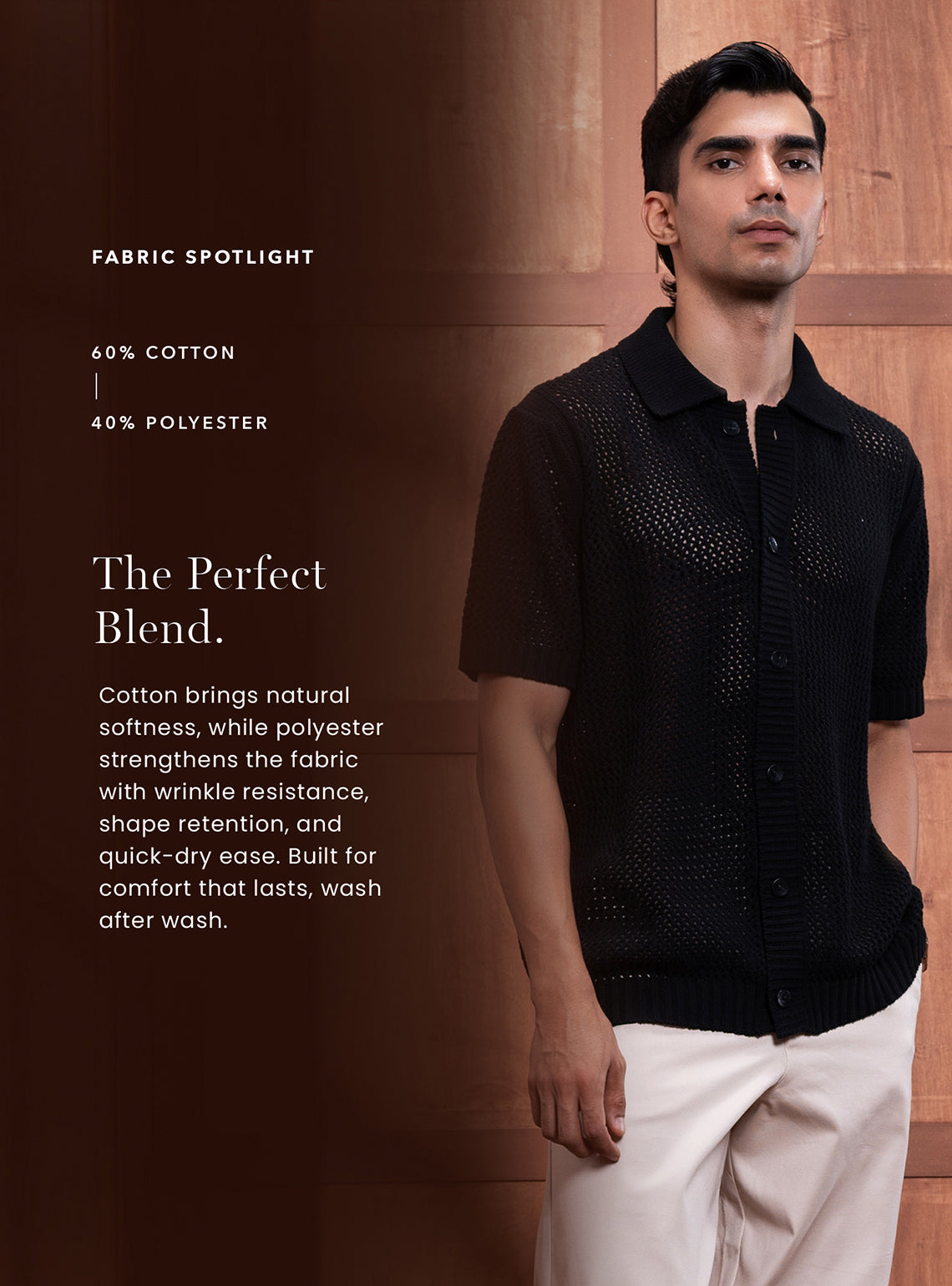 Bunker Black Cotton Blend Knit Shirt