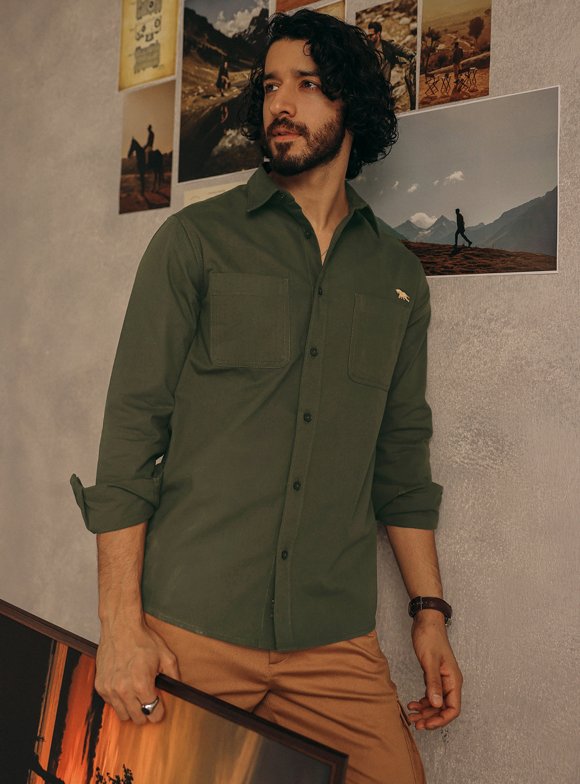 Woodrush Olive Cotton Canvas Shirt