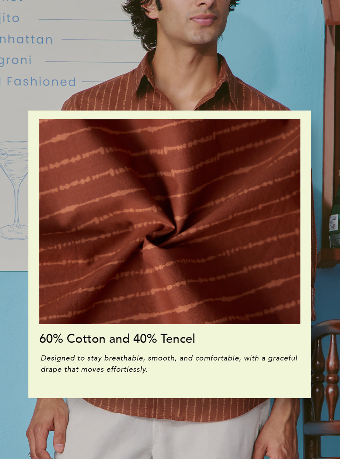 Boulevardier Rust Cotton Tencel Print Shirt