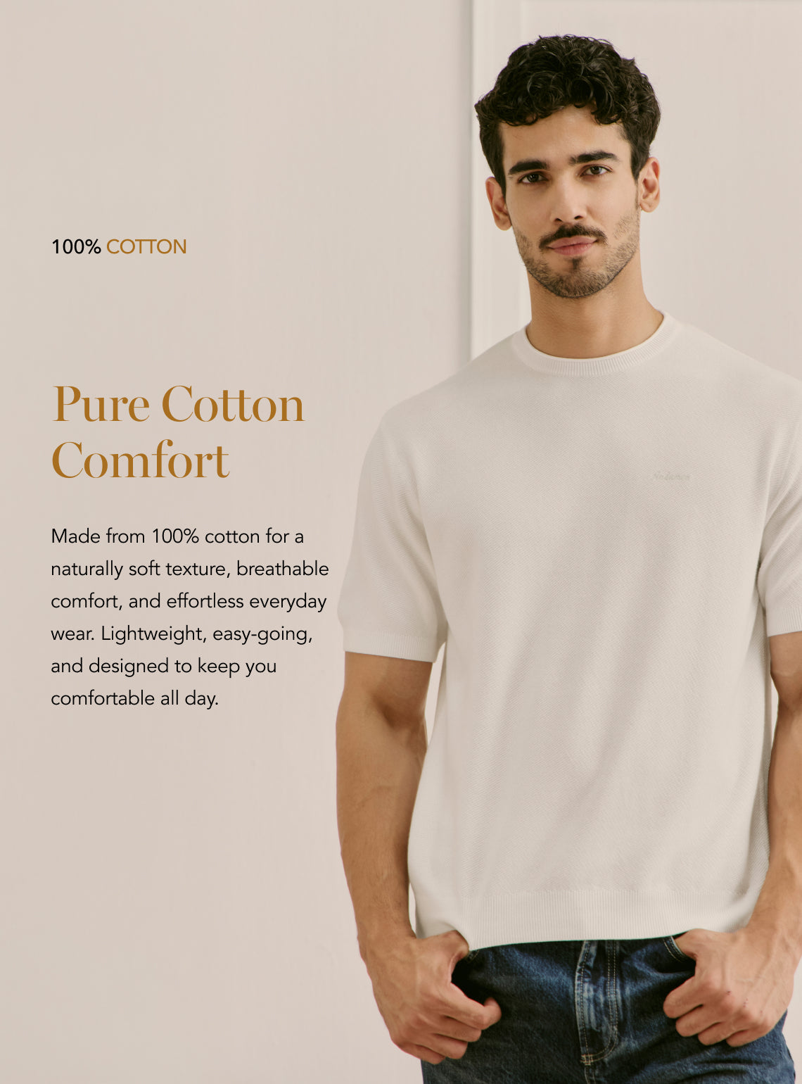Daybreak White Cotton Honeycomb Knit Crewneck