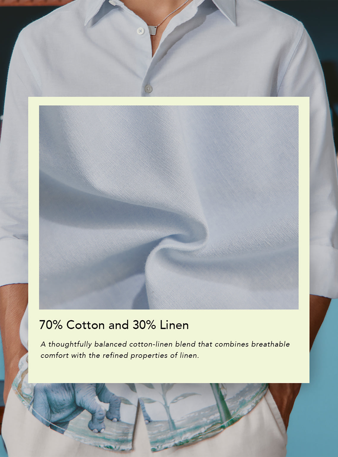 Margarita Blue Cotton Linen Print Shirt