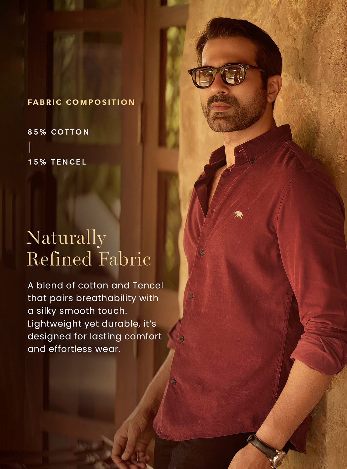 Burgundy Oxide Cotton Blend Corduroy Shirt