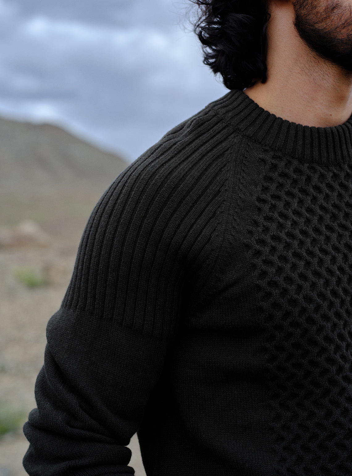 Eclipse Black Cotton Melange Pullover