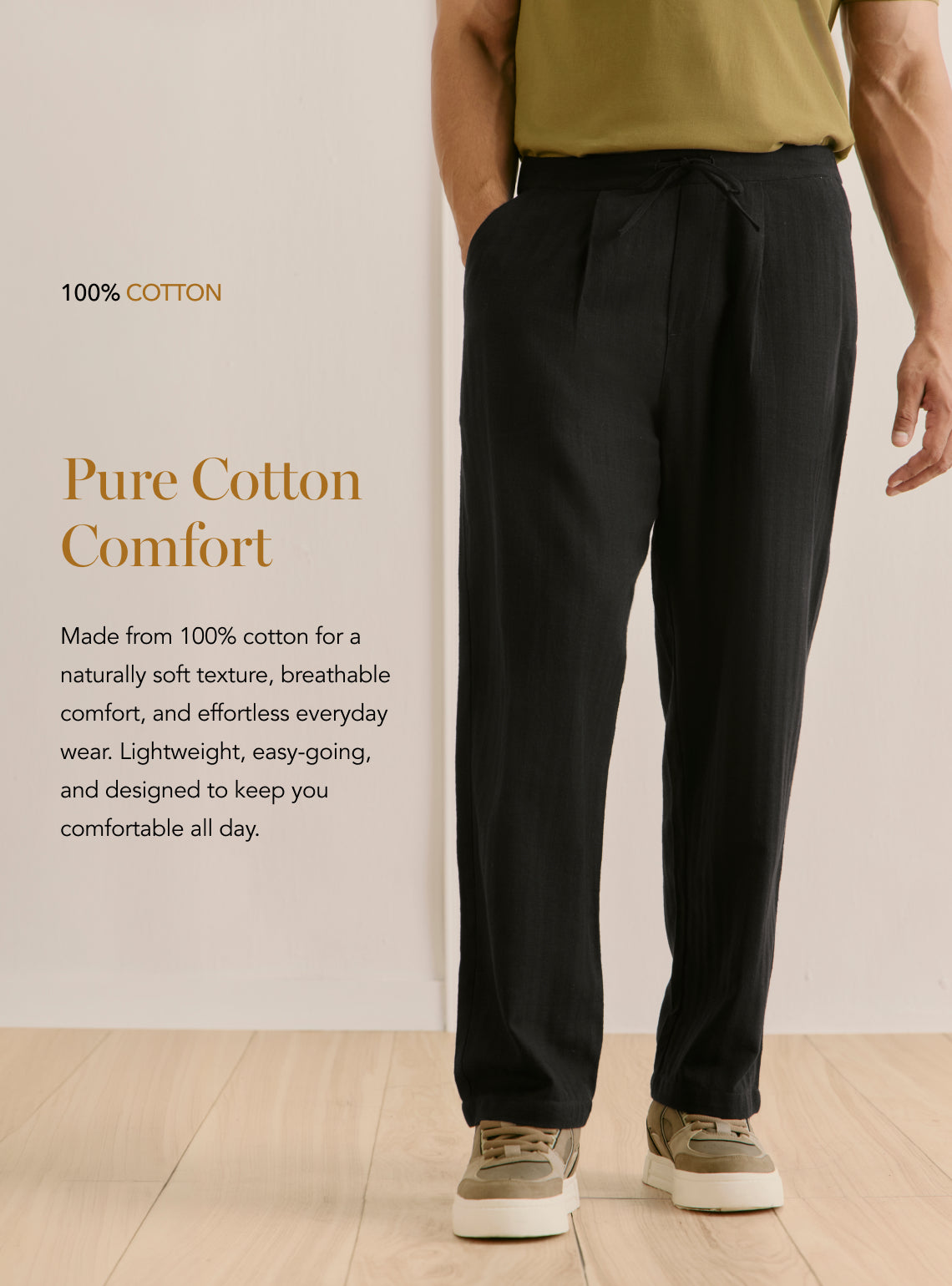 Midnight Black Cotton Straight Trouser