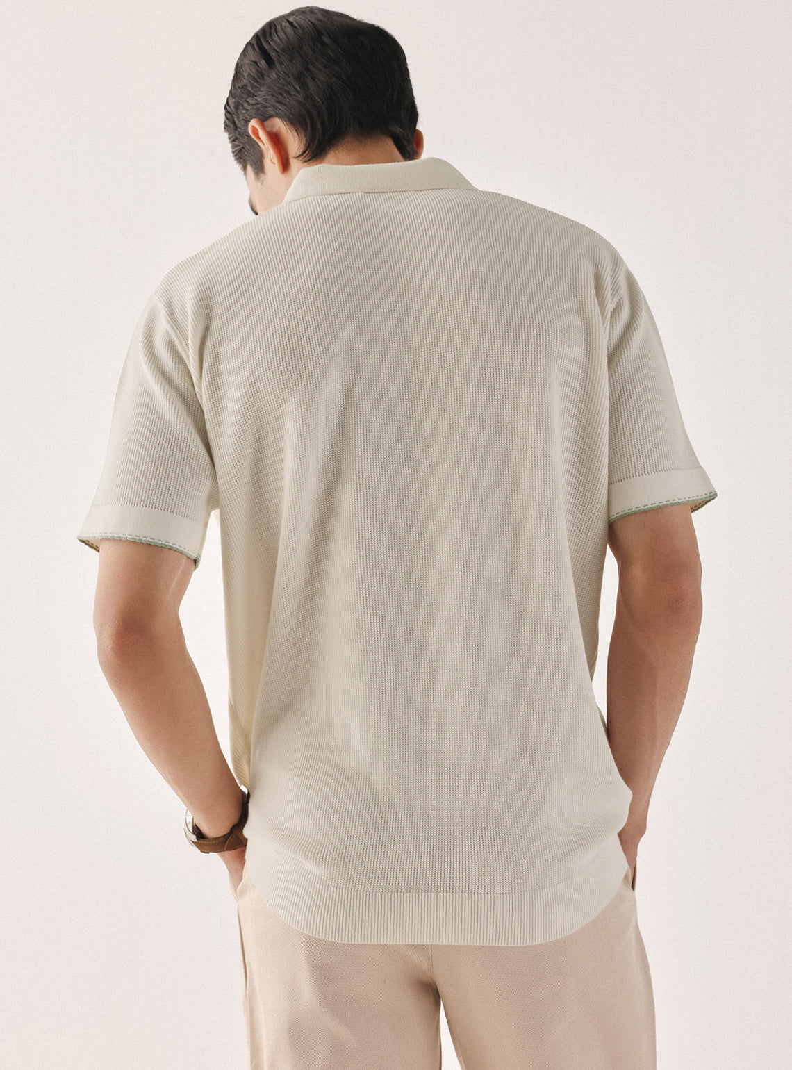 Dawn White Cotton Textured Polo
