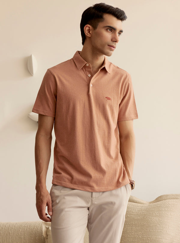 Antique Brown Cotton Melange Polo