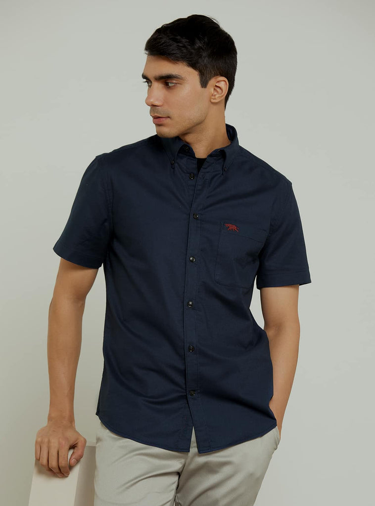Mens Peached Oxford Shirt Dark Sapphire Navy