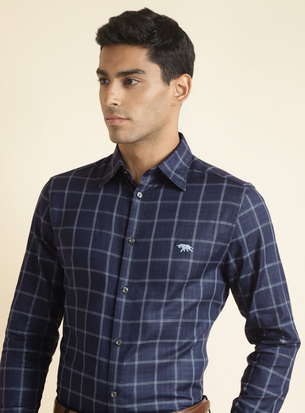 Prussian Blue Grid Shirt