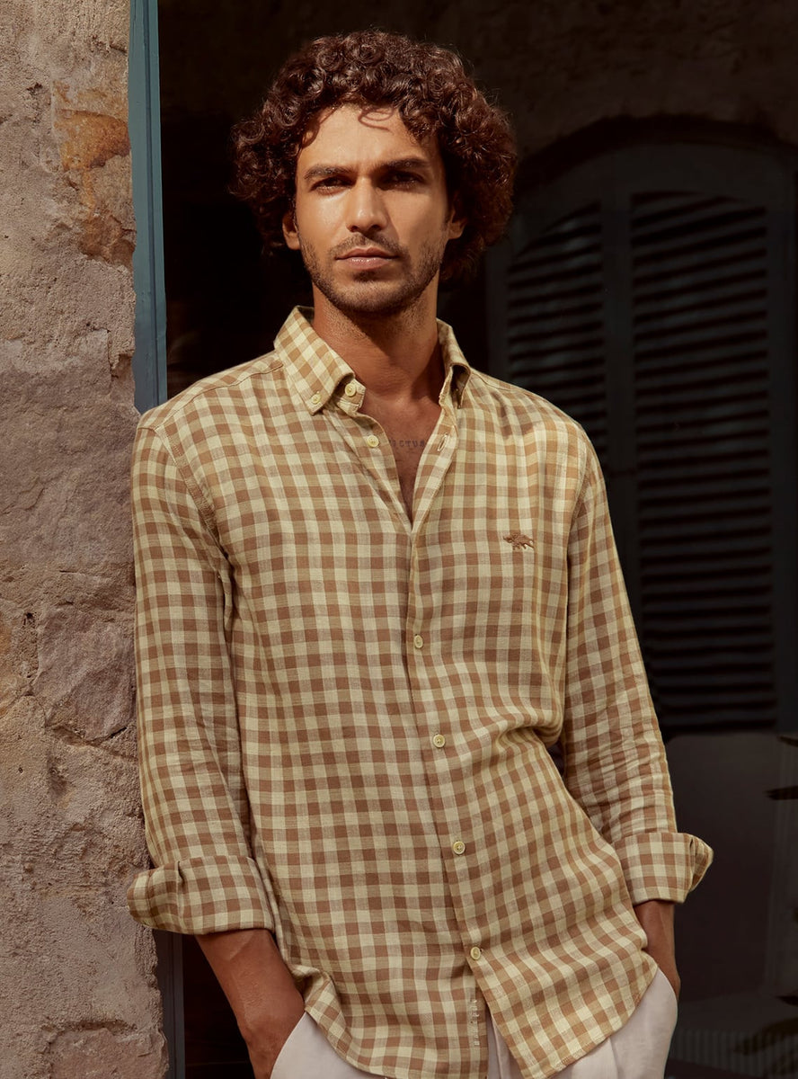 Buy Ecru Brown Check Casual Brown Solid Shirts for Men Online Andamen