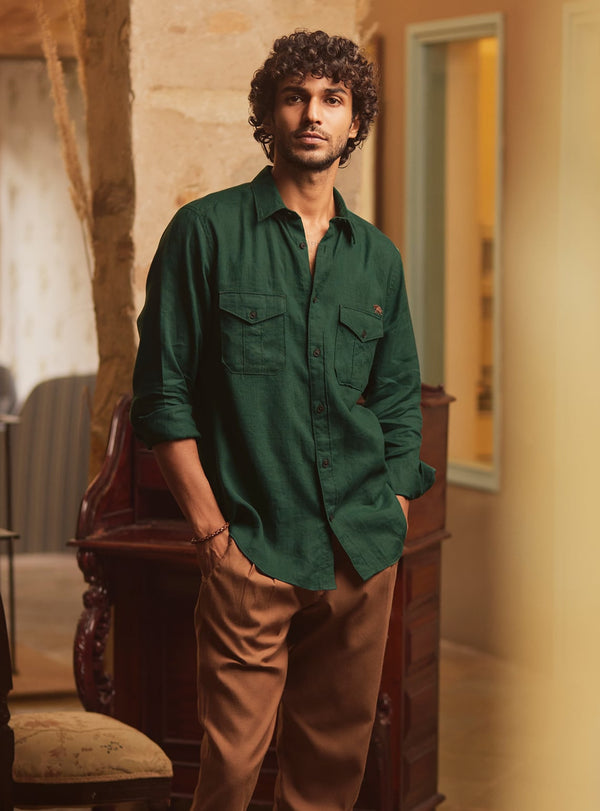 Fall Green Linen Shirt