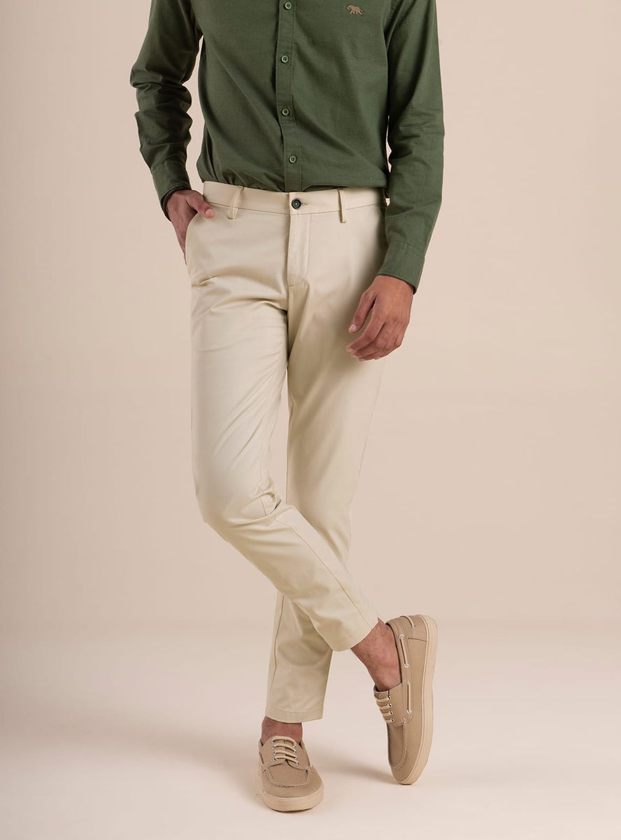 Buy Crema Chino Semi Casual Beige Solid Chinos for Men Online Andamen