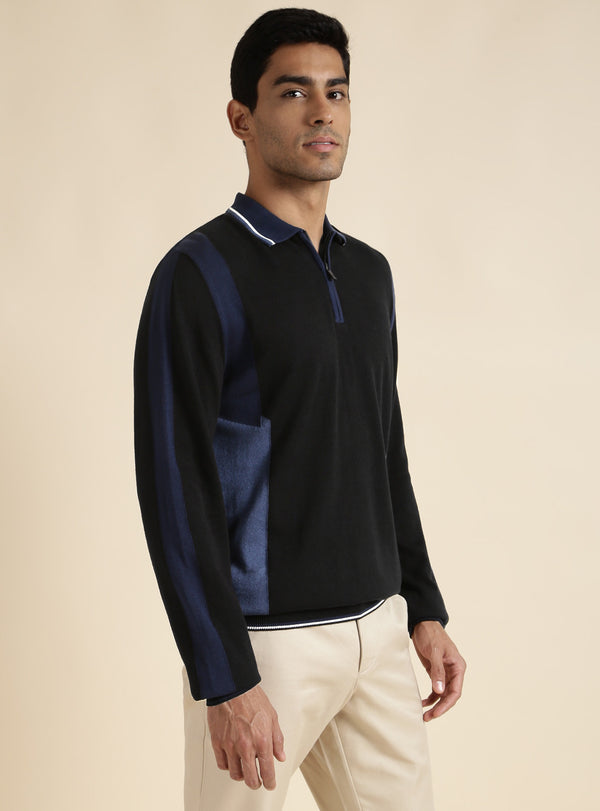 Cobalt Colour Block Polo Sweater