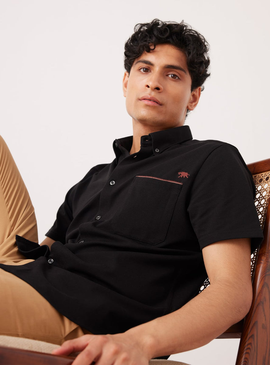 Buy Opal Black Knit Semi casual Black Solids Shirts for Men Online Andamen
