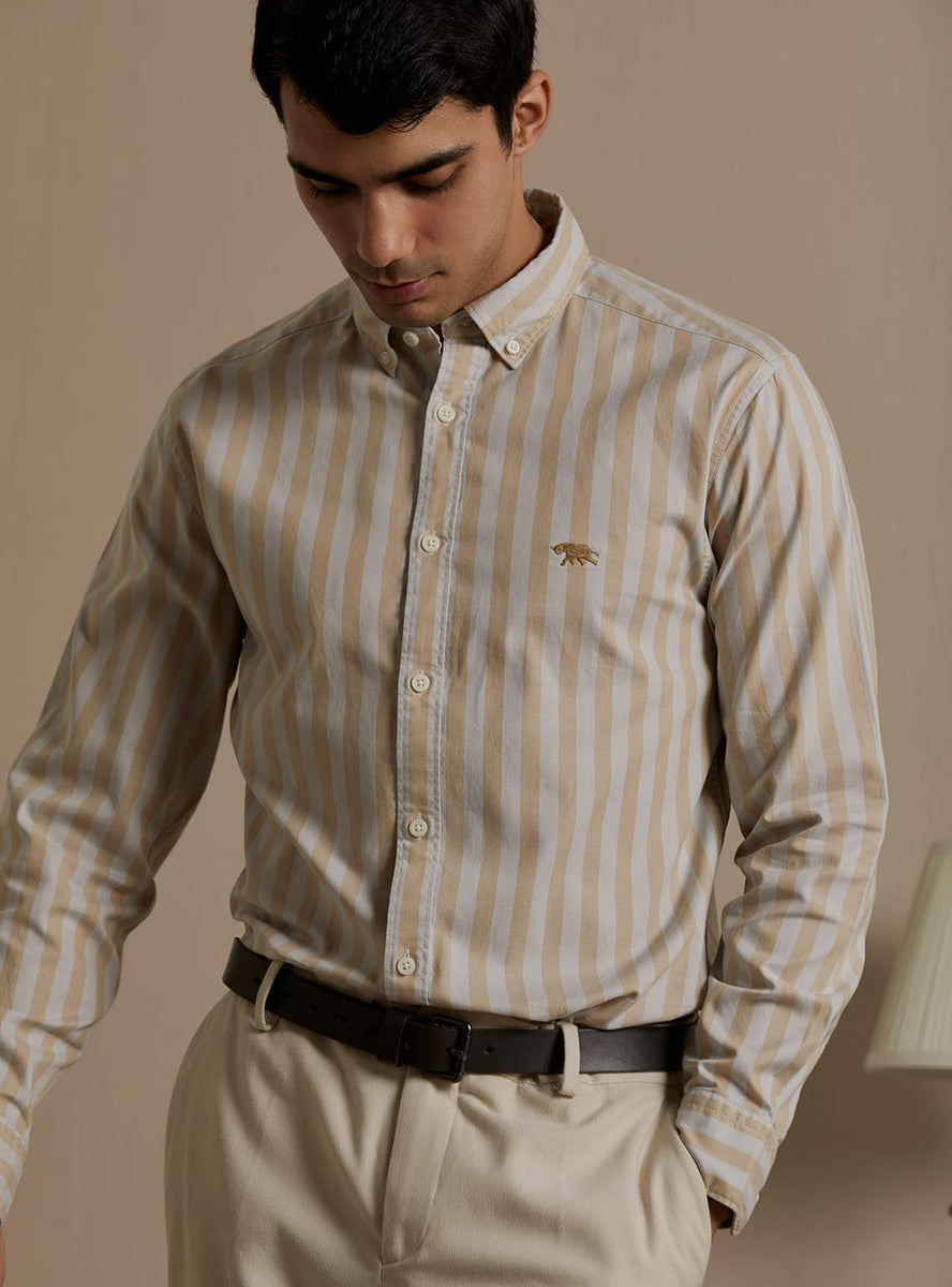 Buy Bisque Stripe Shirt Casual Khaki Stripe Shirts for Men Online