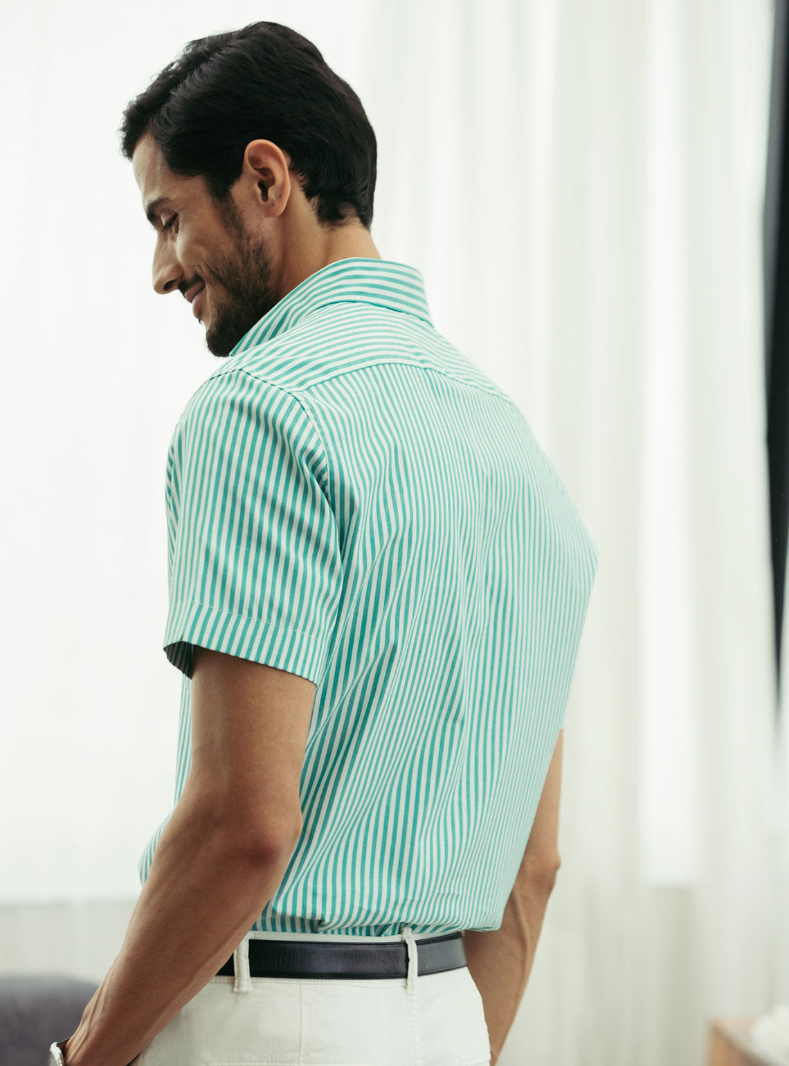 Teal Stripe Oxford Half- Shirt