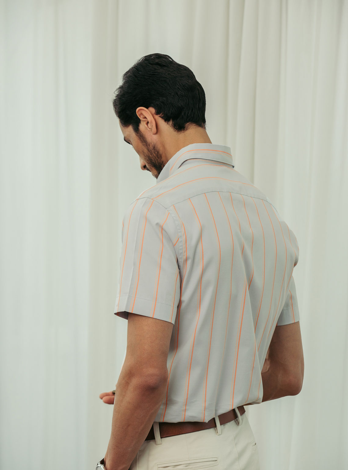 Orange Stripe Oxford Half- Shirt