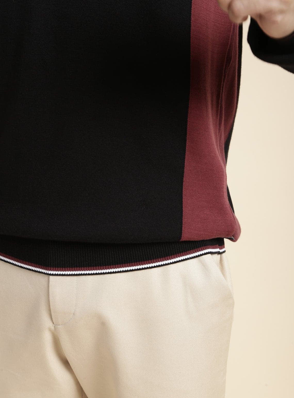 Burgundy Colour Block Polo Sweater