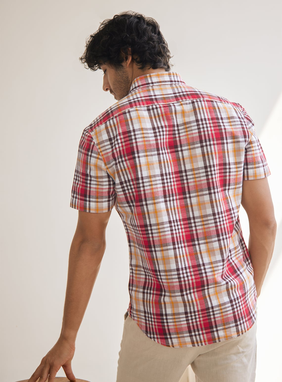 Crimson Cocoa Check Half Shirt
