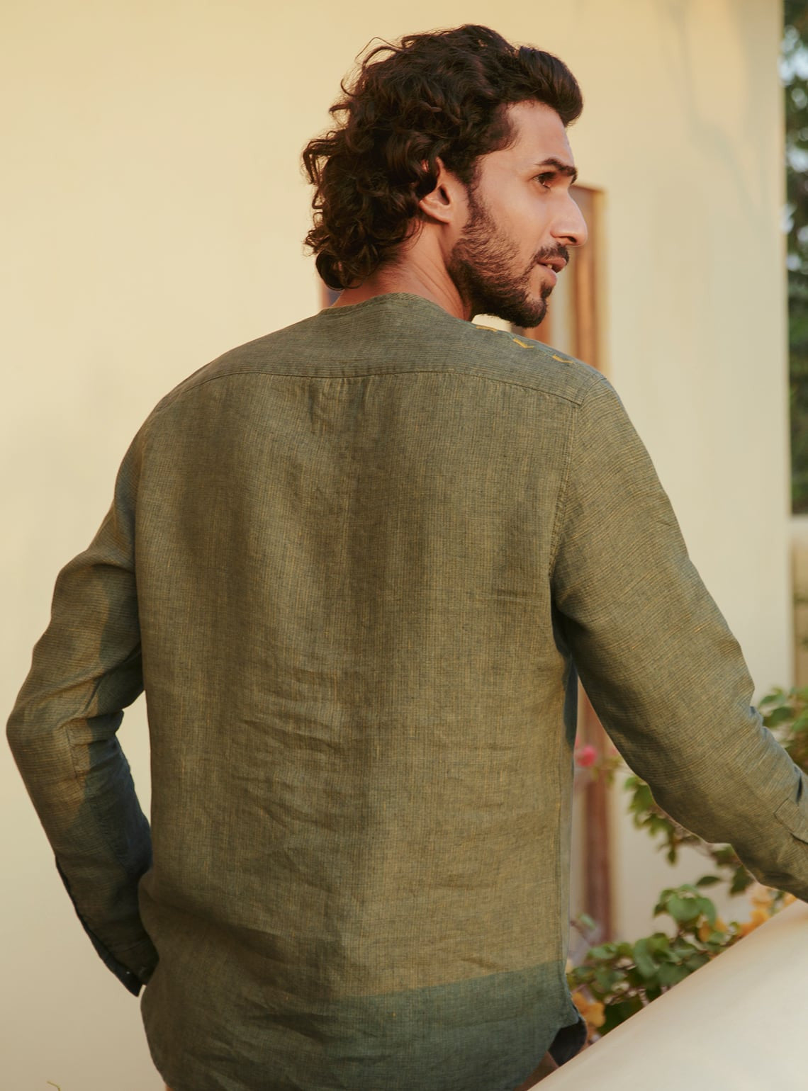 Olive Linen Popover Shirt