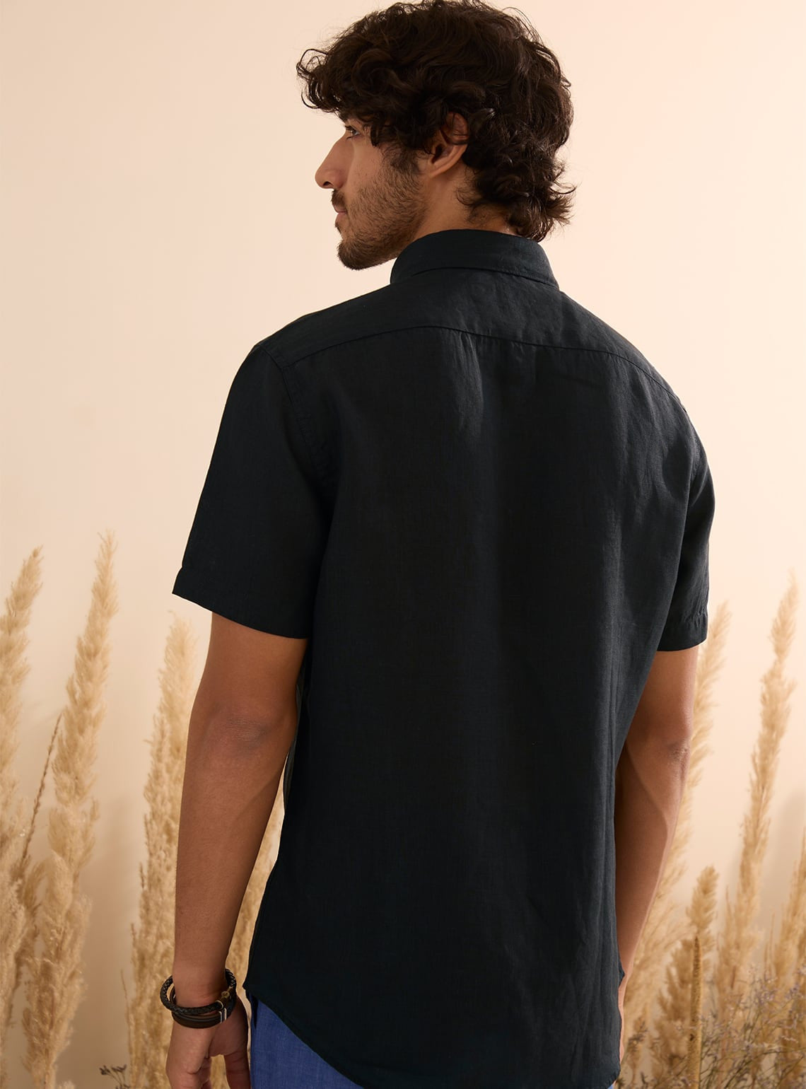 Black Charcoal Linen Half Shirt