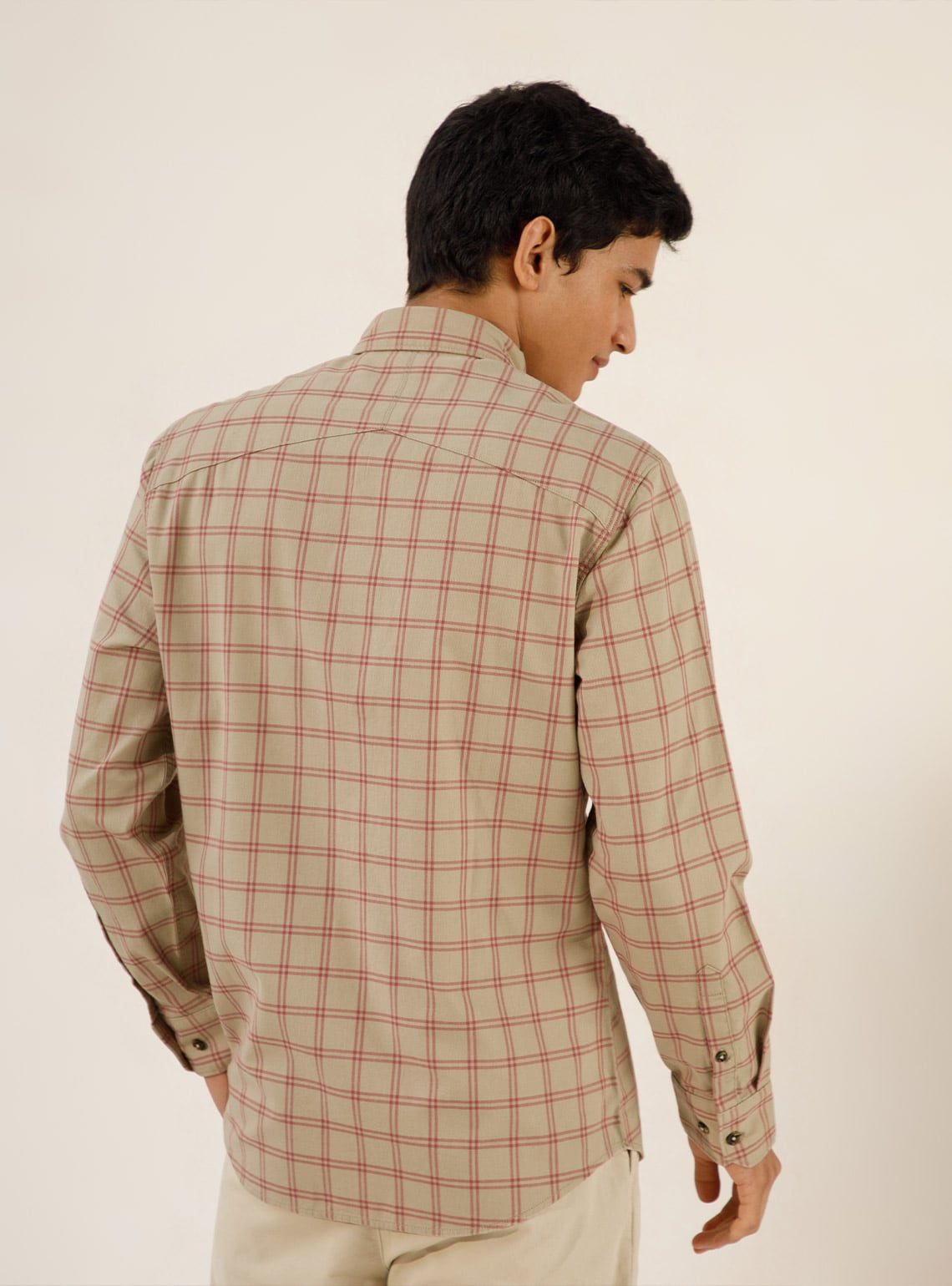 Ivory Coral Grid Shirt