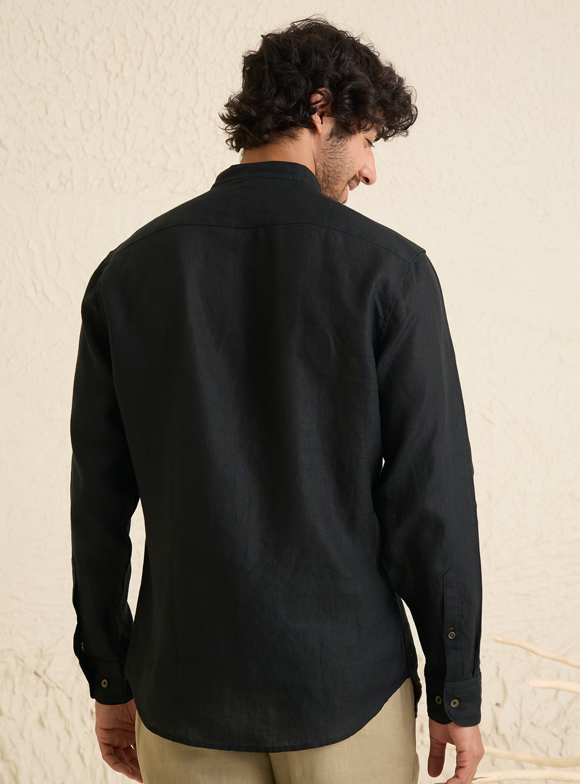 Mandarin Black Charcoal Linen Shirt