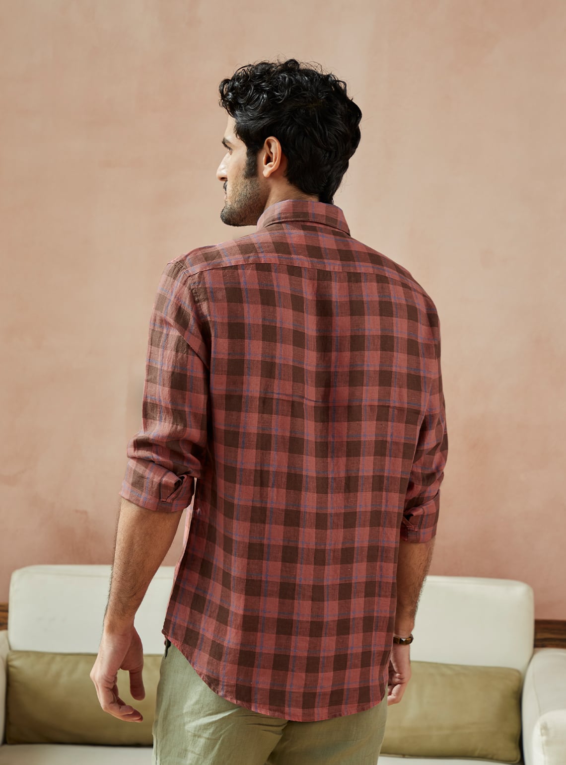 Terracotta Grid Linen Shirt