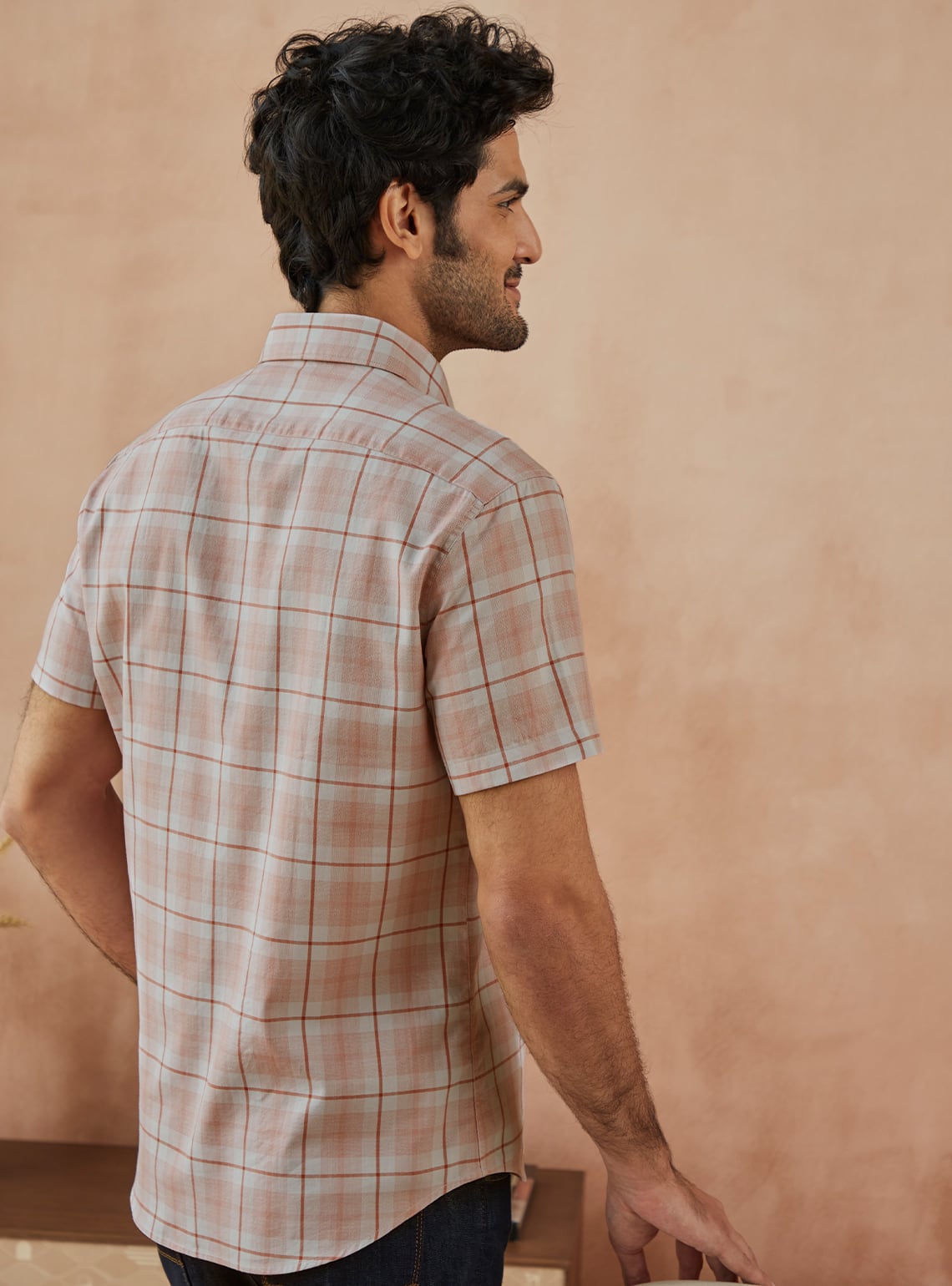 Coral Frost Check Half Shirt