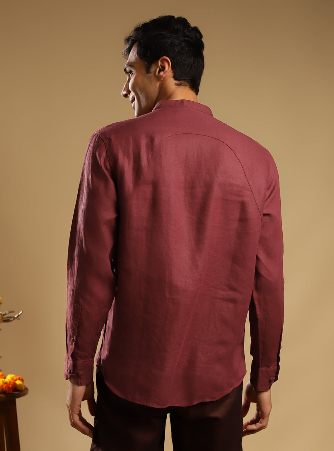 Burgundy Linen Popover Shirt
