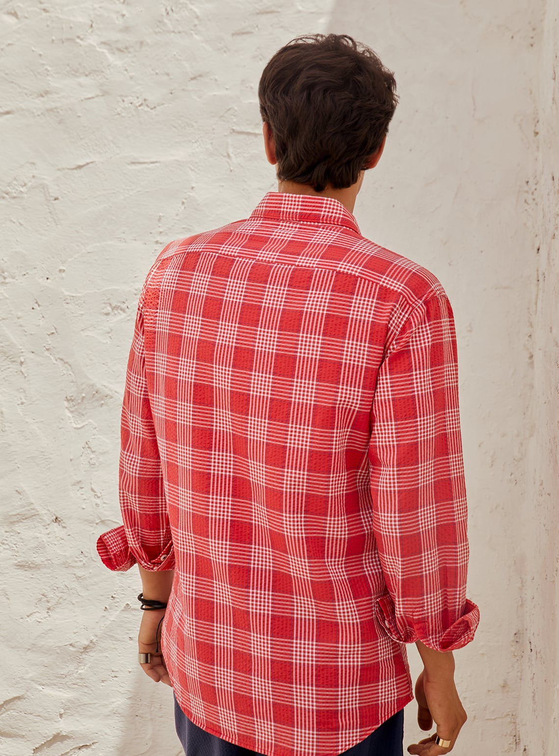 Red Seersucker Grid Shirt