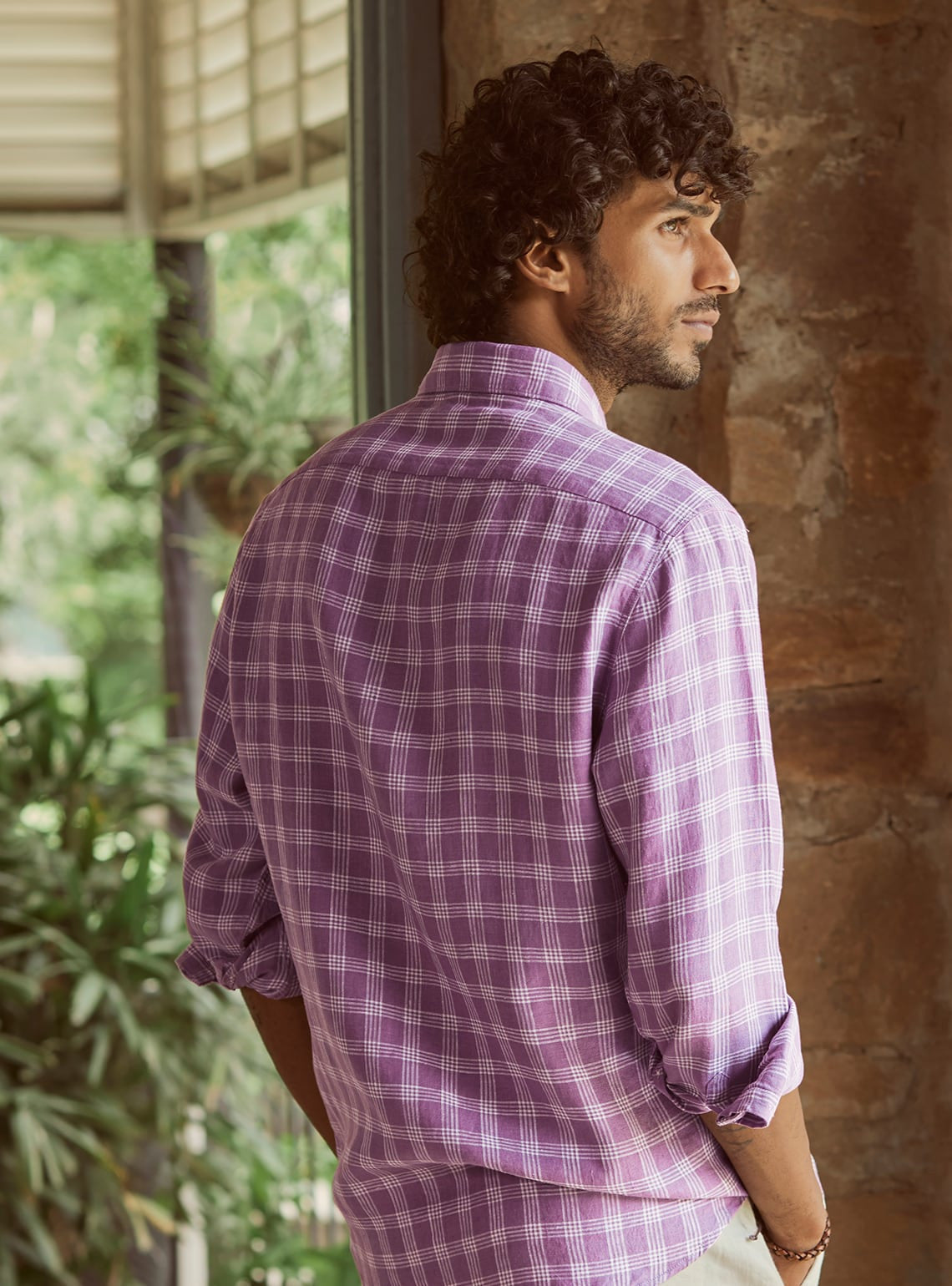Lilac Grid Linen Shirt